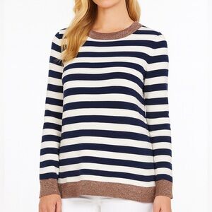 Loft Outlet Navy Blue Striped Long Sleeve Sweater Large